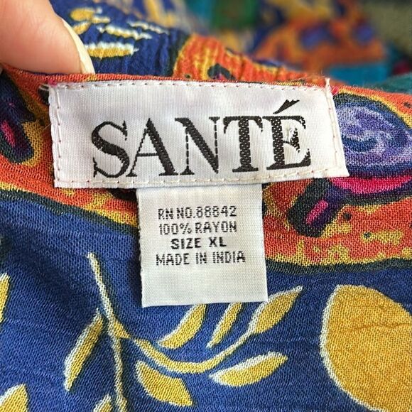 Sante V Neck Multicolored Multi Patterned House Lounge or Summer Rayon Dress - Picture 7 of 8